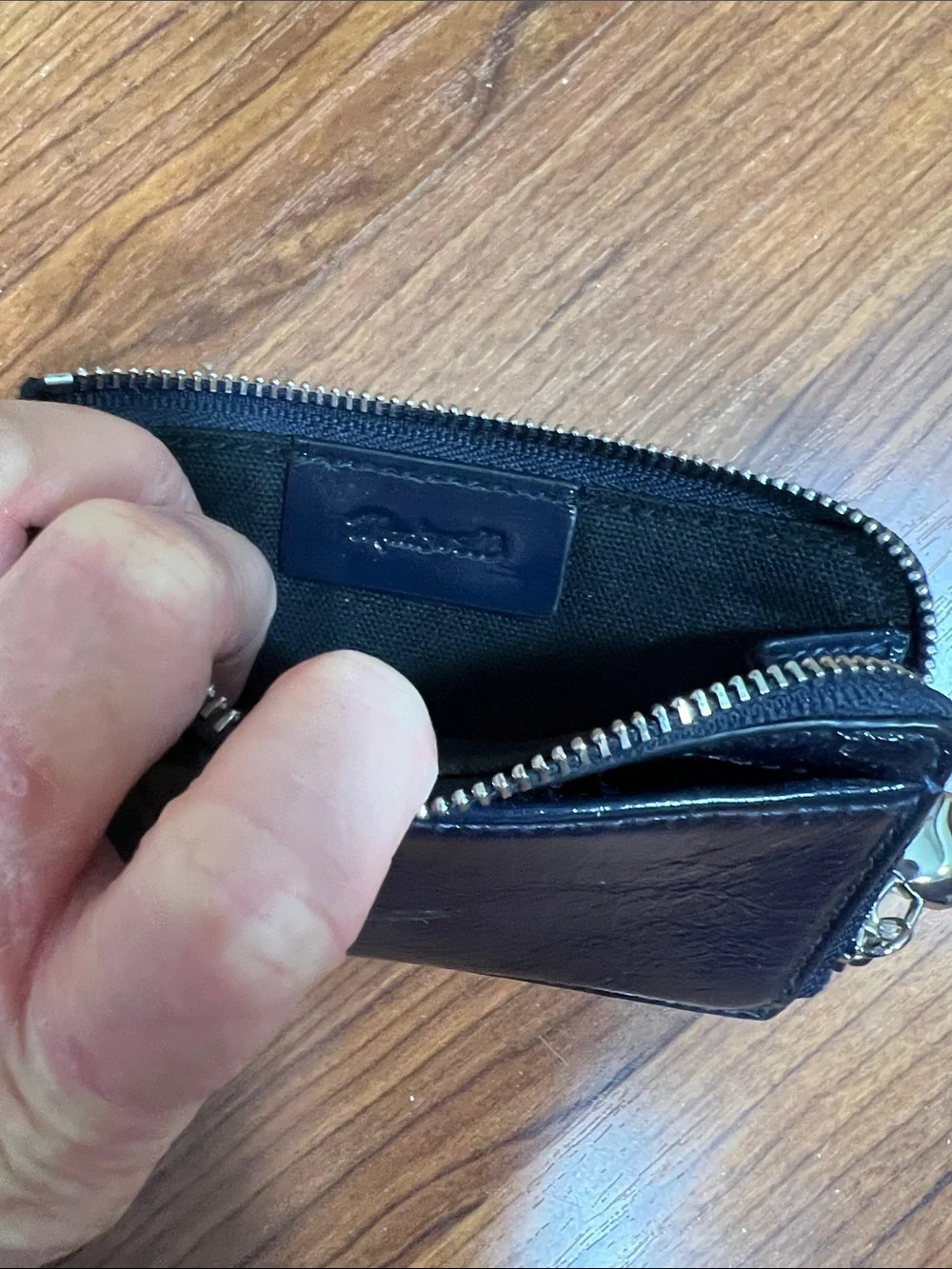 Madewell Essential Zip Card Case Wallet Navy Shiny Leather EUC